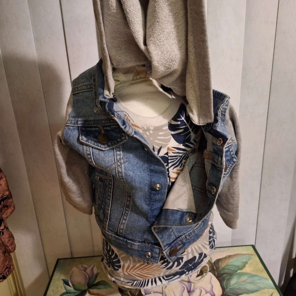 Kids Wonder Nation Denim and Gray Hoodie Jacket 12M